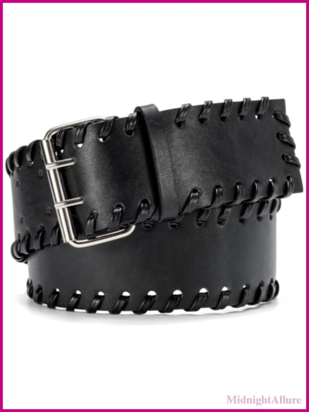 Women Wide Braided Edge Double Prong Belt 2.24" Statement Waist Belt